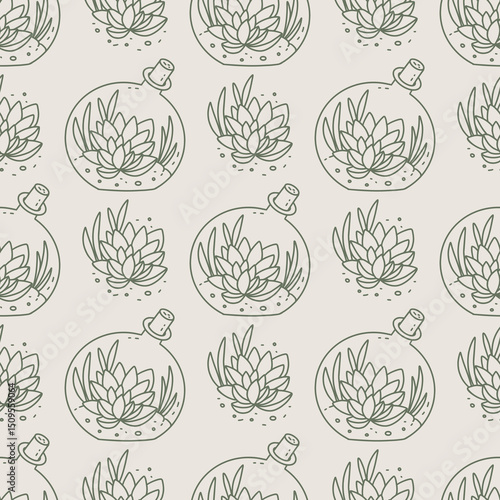 Seamless pattern featuring a plant in a decorative bowl against a neutral background