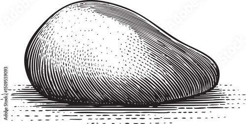 smooth rounded stone rests on a textured surface.