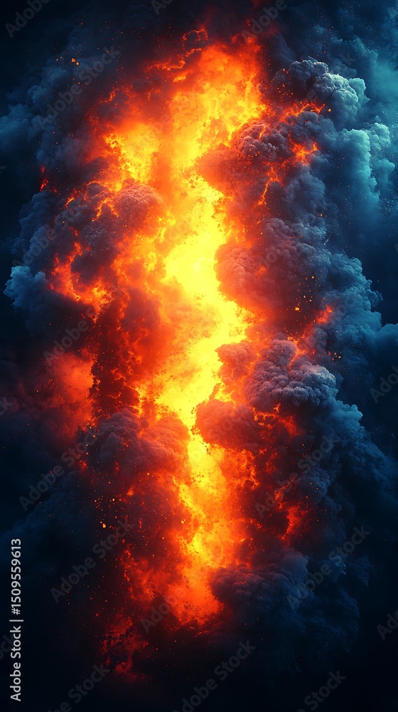 Fototapeta premium Fiery Column Amidst Smoke