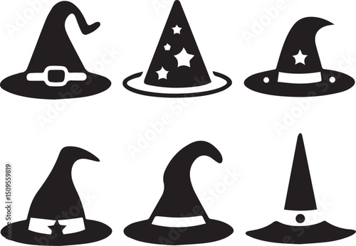halloween witch hat set clipart, halloween witch hat set silhouette vector black and white