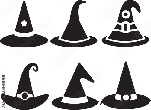 halloween witch hat set clipart, halloween witch hat set silhouette vector black and white