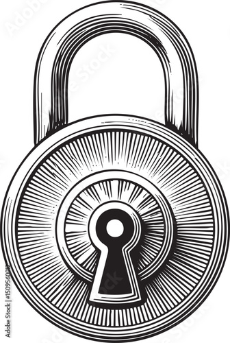 detailed padlock displays a secure locking mechanism.