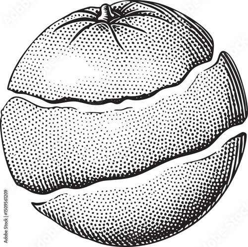 halved citrus fruit displays its segmented interior.