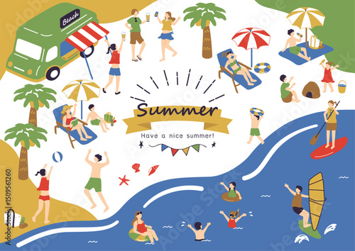 夏の海を楽しむ人々