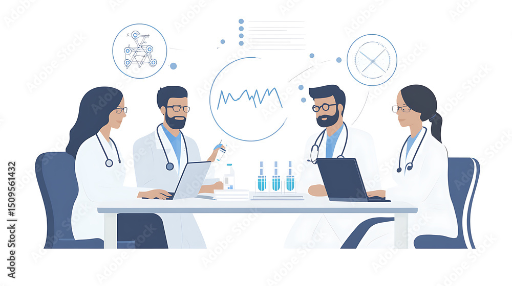 Medical professionals discussing data and research in a meeting Medical professionals discussing data and research in a meeting