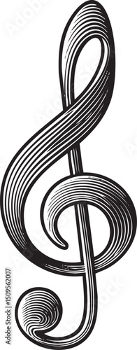stylized black and white treble clef symbol appears on a plain background.