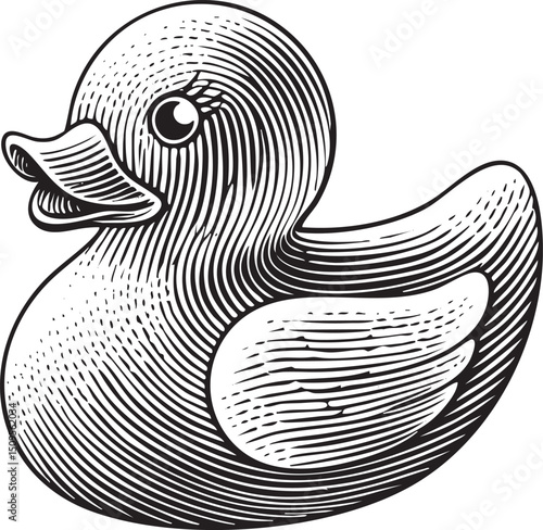 smiling rubber duck floats peacefully on a calm surface.