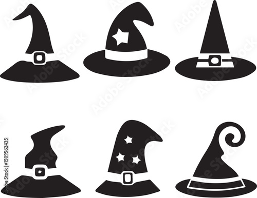 halloween witch hat set clipart, halloween witch hat set silhouette vector black and white