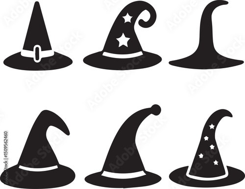 halloween witch hat set clipart, halloween witch hat set silhouette vector black and white