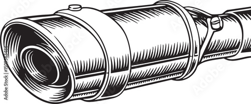 detailed black and white of a telescope.