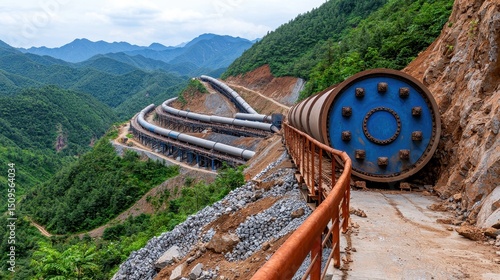 Large Scale Pipeline Construction in Mountainous Green Landscape
