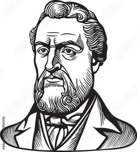 detailed black and white portrait of a distinguished gentleman with an elaborate beard.