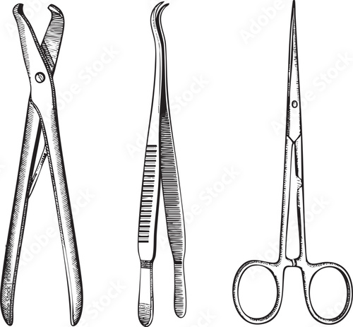 Three surgical instruments rest on a white surface.