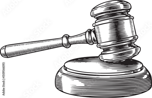 wooden gavel rests on a circular base.