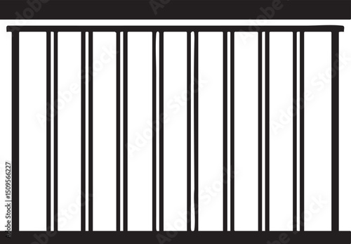 stark black and white railing spans horizontally across the frame.