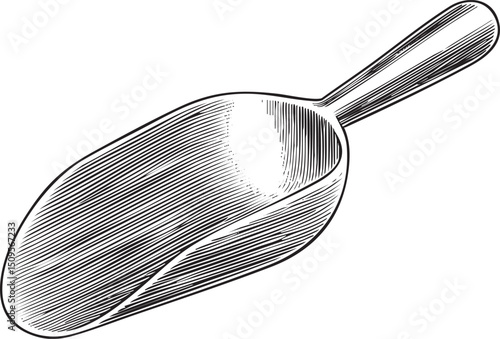 simple metal scoop rests on a white surface.