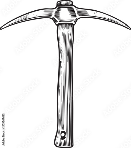 detailed drawing depicts a robust mining pickaxe.