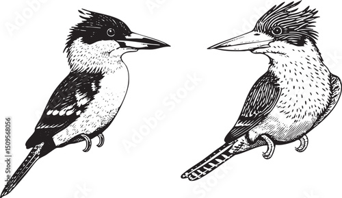 Two kingbirds face each other in a close-up encounter.