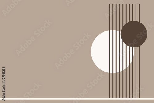 Modern geometric abstract with overlapping circles and vertical lines on beige background