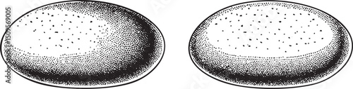 Two oval shapes are depicted in black and white with subtle tonal variations.