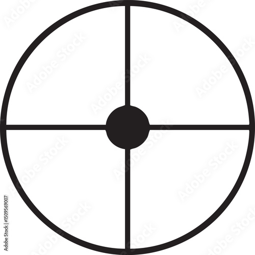 black circle is divided into four equal sections by radiating lines with a central point.