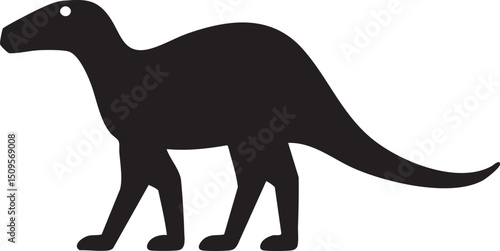 black silhouette of a dinosaur stands upright on a white background.