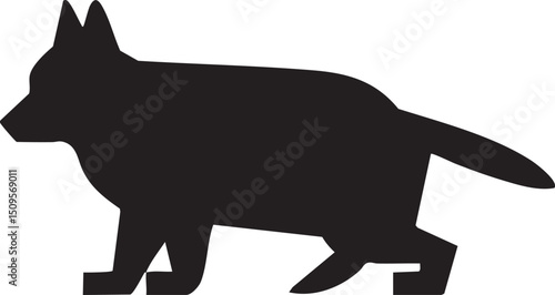 silhouetted canine figure stands in a forward-facing posture.