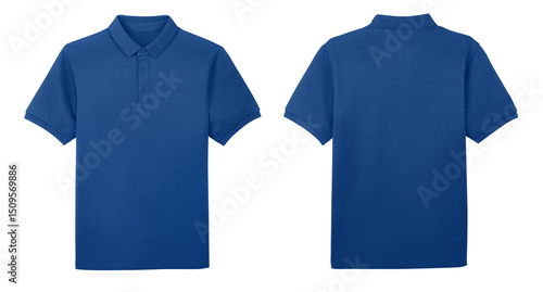 Canvas Print Blank collared blue shirt mock up template, front and back view, isolated on whi