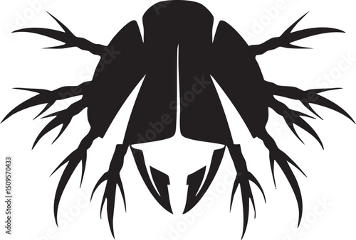 striking black silhouette of a fantastical insect with intricate branching appendages.