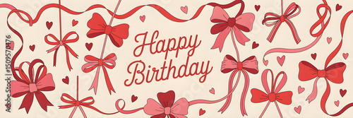 Seamless Pattern of Decorative Bows and Ribbons in Red and Pink Tones