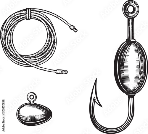 coiled fishing with a lure and hook .