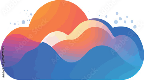 Vibrant abstract cloud illustration with gradients of orange, purple, and blue.