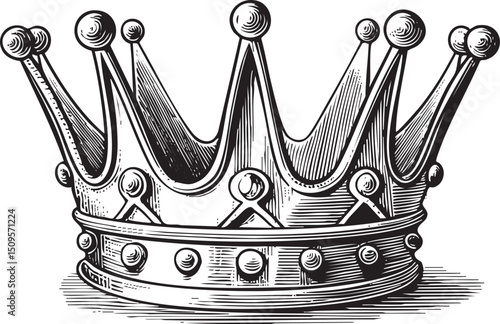 detailed black and white engraving of a regal crown.