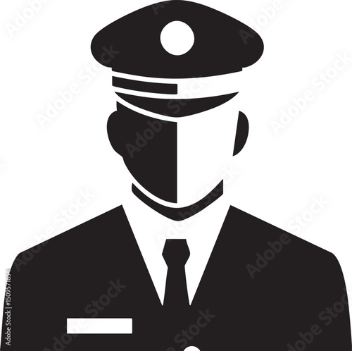 silhouetted police officer wears a peaked cap and uniform.