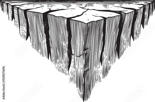stark fractured cliff face extends vertically into darkness.