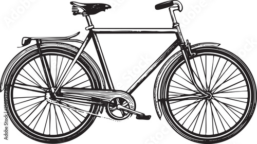 vintage bicycle rests on a white background.