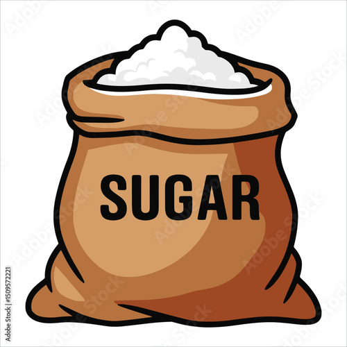 Bag of sugar vector illustration isolated on white, sweet ingredient packaging design perfect for cooking and baking themes.