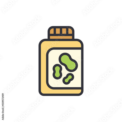 Bottle Containing Probiotic Supplements Promoting Gut Microbiome Health