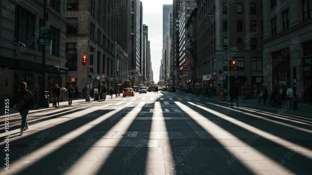 Sundrenched urban canyon stripes through city Sundrenched urban canyon stripes through city