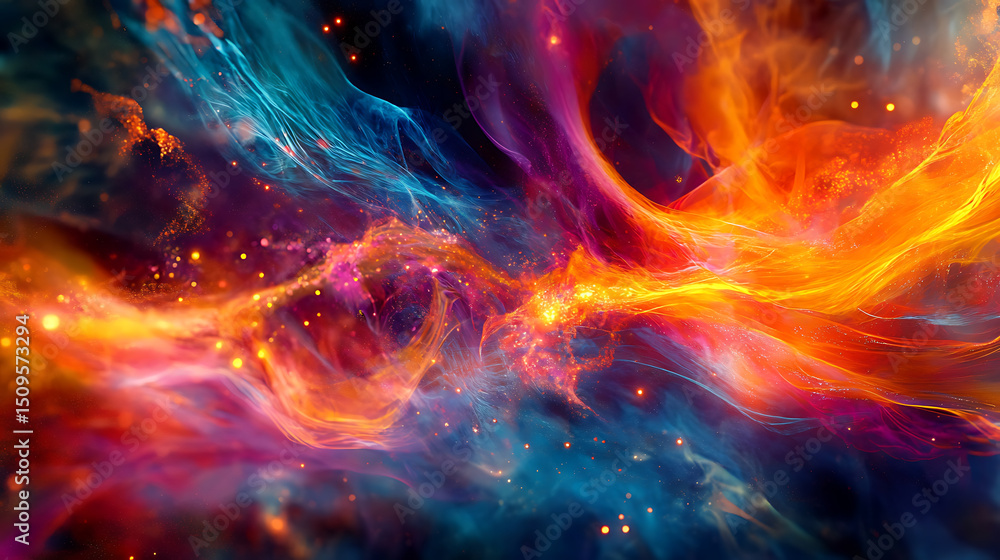 Vibrant Cosmic Nebula with Swirling Flames and Stardust Vibrant Cosmic Nebula with Swirling Flames and Stardust