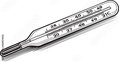 silver mercury thermometer displays a temperature reading.