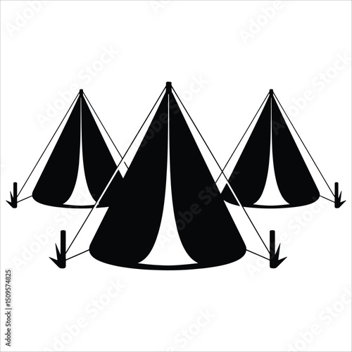 Vector icon depicting refugee kids in a tent camp, isolated on white. Ideal for humanitarian aid, shelter, and outdoor survival themes.