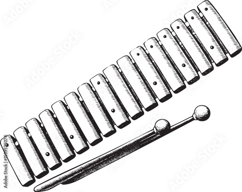 black and white xylophone rests on a plain background.