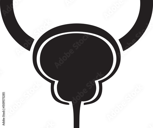 stylized black silhouette of a bulbous form with curved appendages.