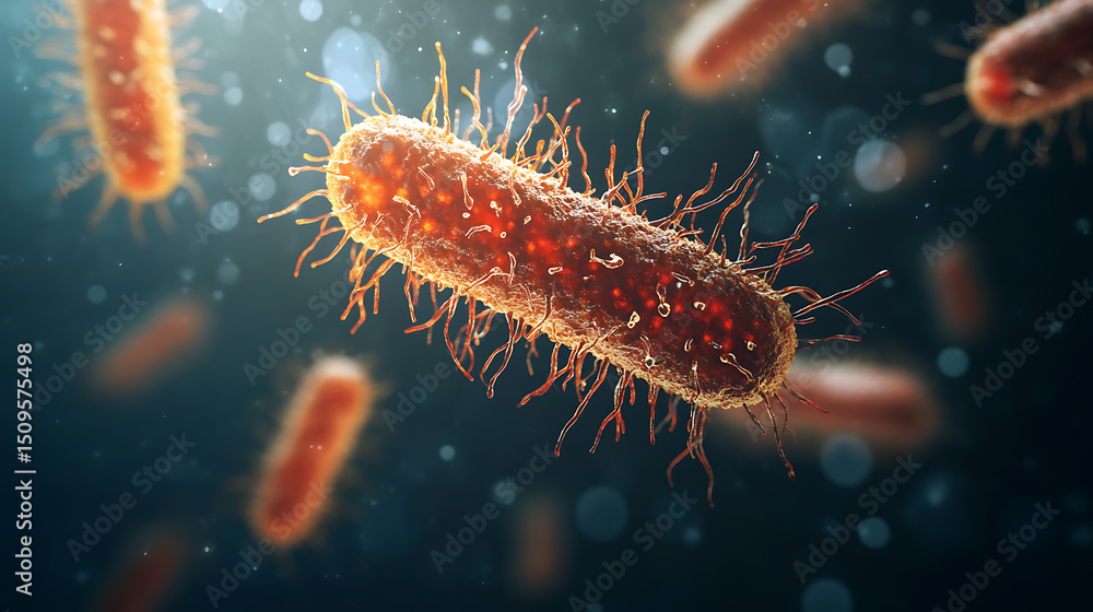 Microscopic View of Bacteria with Protrusions in a Dark Environment Microscopic View of Bacteria with Protrusions in a Dark Environment