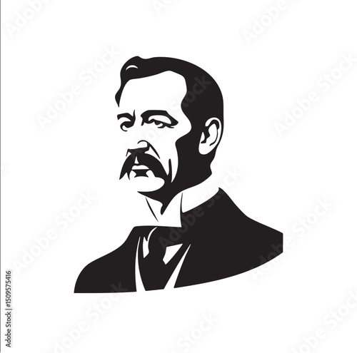 black and white portrait of a distinguished gentleman with a prominent mustache.