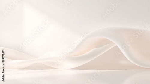 Elegant Draped Cream Fabric with Soft Waves and Sunlight Shadows in a Minimalist Studio
