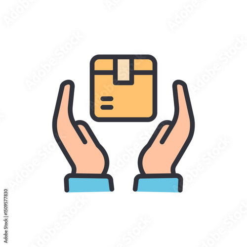 Two Hands Carefully Holding A Shipping Box With Transparent Background