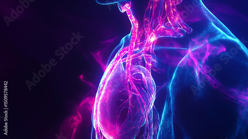 Neon Highlighted Respiratory System Illustration