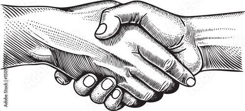 Two hands shake firmly in a business agreement.